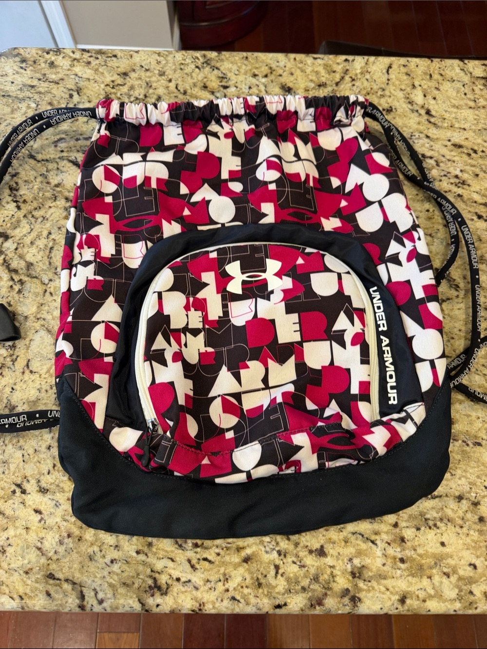 Under Armour Women's Black White & Pink Graphic Drawstring Cinch Backpack
